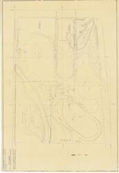 ["The document is a map indicating Proposed Site for Arts and Crafts Building, Anadarko, Oklahoma Site plan (topographic map; diazotype, blackline print); 25 x 36 5/16 inches; Inscribed (verso, bottom, left corner; black, ink): Incl."]