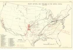 ["The document represents a map item is a natural-gas-pipelines map for the continental United States and features an index of companies, which are plotted on the map. Natural-gas-pipelines map (national; color); 12 1/2 x 19 1/8 inches; Figure 4; Inscribed (right; red, pencil): Big Inch; Inscribed (right; red, pencil): Little Big Inch."]