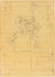 ["The document is a map indicating Public Use Areas, Keystone Dam and Reservoir Land use map (watershed map; sepia diazo print); 31 5/8 x 43 1/4 inches; K-107-102.4; 3."]