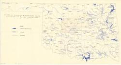 ["The document represents a map  features water resources coded in three different statuses: existing or under construction (solid), authorized (striped), recommended (blank). Hydrologic map (color); 18 1/4 x 34 1/16 inches."]
