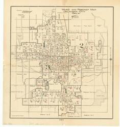 ["The document represents a map item is a historical map of Wards 1 through 4 and their precincts in Oklahoma City Oklahoma. Precincts are inscribed with y.s and no.s as well as numbers, which appear to be the outcome of a vote; the precincts that had more no votes are marked with red Xs. On verso of map, there are names inscribed. Two documents were attached to this map including another map. The first document (262-1) consists of a table of precinct numbers, wards, chairpersons, and persons making contact. The second document (262-2) is a smaller sheet of paper listing the number of precincts lost and won in each ward with totals. Historical map; 18 1/2 x17 1/16 inches; Inscriptions (within precincts; black pen; red pencil); Inscriptions (verso; black pen; blue pen; pencil) on verso of names."]