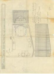 ["The document represents a plan item is a hand-drawn floor plan of the bedroom of Mrs. Robert S. Kerr at Arlington, Balmoral, Virginia. Floor plan (orthographic projection); 17 7/8 x 23 3/4 inches."]