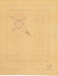 ["The document represents a plan item is a conceptual floor plan for a nautical themed play room at Kerr's ranch near Poteau, Oklahoma. Play room is intended for Kerr's grandchildren. Floor plan has been annotated with details. Floor plan (orthographic projection; diazotype, brown line print); 23 7/8 x 18 11/16 inches."]