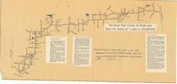 ["The document represents a map item is a map of the proposed route of U.S. Highway 58 from Texas to Arkansas that has been hand-colored to indicate feeder highways and lakes. Map features an article circa 1951 titled The Road That Crosses 10 Rivers and Skirts the Shores of 7 Lakes in Oklahoma, which was adhered. Planimetric map (diazotype, blackline print); 11 1/8 x 23 9/16 inches."]