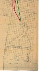 ["The document represents a map item is a topographic map depicting I-40 and U.S. Highway 66 from Oklahoma City west to Texas. Map features color-coded taped routes. Green indicates a route as originally proposed and approved. Red indicates a route as revised and approved. Dashed Red indicates city routes constructed. Taped routes were added to an existing map revised on August 4, 1955, titled, State of Oklahoma Department of Highways Route Map of Interstate Federal-Aid Primary Route on US Highway 66. Topographic map (diazotype, blueline print); 22 3/4 x 165 11/16 inches."]