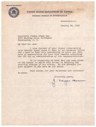 ["The Director of the FBI is thanking Mr. Lee for his support and kind remarks about the FBI and its administration. He appreciates Mr. Lee's faith in the Bureau's handling of national security and wishes him continued success and happiness."]