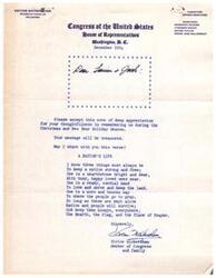 ["Victor Wickersham, a Member of Congress from Oklahoma, expresses gratitude for a thoughtful message received during the holiday season. He shares a verse about the importance of a strong nation, emphasizing the values of a happy family, a sense of community, and the practice of prayer. He signs off with his family's thanks and well wishes."]