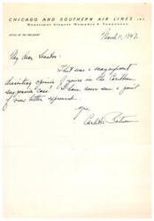 ["The president of Chicago and Southern Air Lines, Inc. is praising a senator for their handling of a recent pension case, calling it magnificent and expressing admiration for the senator's viewpoint on the matter."]