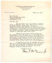 ["The President of McGraw-Hill Publishing Company is inviting Mr. Josh Lee to a Cocktail Party in honor of Eugene E. Wilson, Vice Chairman of United Aircraft Corporation, and President of the Aeronautical Chamber of Commerce. The party is to mark the publication of Wilson's new book, \"Air Power for Peace\", which is considered an important contribution to the future of air power and the aircraft industry in the United States. The invitation asks for a prompt response to attend the party."]