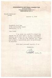 ["The document  is a letter from William M. Boyle, Jr., Chairman of the Democratic National Committee, to Honorable Josh Lee of the Civil Aeronautics Board. In the letter, Boyle expresses regret that Lee could not attend a dinner held in his honor, thanks Lee for his message, and expresses appreciation for his thoughtfulness."]