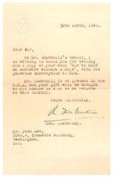["The document is thanking the recipient for sending a copy of their book to Mr. Churchill, who is currently in the U.S.A. The book will be brought to his attention when he returns to the country."]