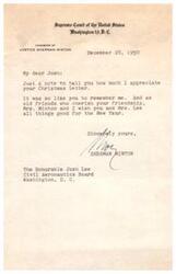 ["Justice Sherman Minton of the Supreme Court of the United States sends a thank you note to his friend Josh for his Christmas letter and wishes him and his wife a happy New Year."]
