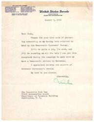 ["The document  is a letter from a Senator thanking someone named Josh for their support in being selected to head the Democratic Speakers' Bureau. The Senator expresses gratitude for the approval of Governor Stevenson's choice and asks for help in ensuring a Democratic victory in the upcoming election."]