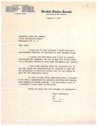 ["The document  is a letter from a member of the United States Senate to a member of the Civil Aeronautics Board, expressing appreciation for their support and reaffirming their commitment to working for their beliefs and ideals within the Democratic Party. The document also mentions a statement made to the press regarding a recent event with Senator Paul Douglas."]
