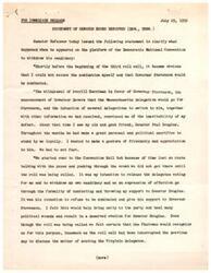 ["Senator Estes Kefauver issued a statement to clarify his actions at the Democratic National Convention when he withdrew his candidacy and attempted to support Senator Paul Douglas instead. Despite not being able to carry out his plan due to not being recognized, Kefauver expressed gratitude for the support he received and emphasized the importance of unity within the Democratic Party. He also stated that he had no regrets about the campaign and appreciated the friendships made during the process."]