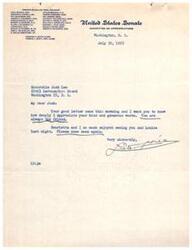 ["The document  is a letter written by Leverett Saltonstall to Josh Lee, thanking him for his kind words and expressing appreciation for their friendship. Saltonstall mentions that he and Henrietta enjoyed seeing Lee and Louise the previous night and invites them to come again soon."]