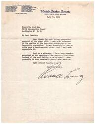 ["The document  is a letter from a senator expressing gratitude for support in a decision regarding the seating of the Louisiana delegation at the Democratic convention. The senator also mentions the positive reaction from the people of Louisiana."]