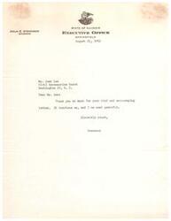 ["Governor Adlai E. Stevenson of Illinois expresses gratitude to Mr. Josh Lee of the Civil Aeronautics Board for his kind and encouraging letter."]