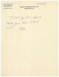 ["This text is a brief biography of James V. McClintic, a representative from the 7th district of Oklahoma in the United States House of Representatives during the 73rd Congress. It mentions his service on the Ways and Means Committee in Washington, D.C., and a letter he wrote to his mother from Berlin at the end of World War I."]