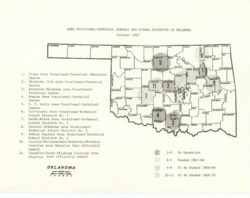 ["The map provides a detailed list of vocational-technical (vo-tech) schools and school districts, clearly labeled and shaded according to their funding levels. It measures 8.5 by 11 inches."]