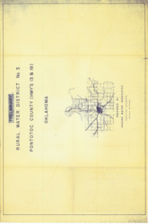 ["The map showcases a vicinity map of Rural Water District No. 3 in Pontotoc County, Oklahoma, specifically highlighting Highways 13 and 19. It is a topographic map, presented as a diazotype blueline print, measuring 24 by 36 inches, with inscriptions on the reverse side."]