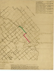 ["This document outlines the features of road construction in the southeastern corner of Rogers County, Oklahoma, using green and red tape annotations. It is presented as an area plan in orthographic projection with dual spectrum print, measuring 11 x 8 1/2 inches, and includes annotations."]