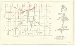 ["This document serves as an index map outlining various road and highway projects in Oklahoma City, Oklahoma, with a particular focus on project I-440. The map, which is 8 1/2 x 14 inches in size, is labeled as Sheet No. 2 and includes inscriptions and annotations in red."]