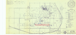 ["This document serves as the master site plan for Will Rogers World Airport in Oklahoma City, Oklahoma. It outlines future construction projects, proposed changes to property lines, and includes color-coded annotations for clarity. Initially, it was attached to Items 47 through 51. The site plan is a diazotype, blueline print, measuring 7 15/16 by 16 3/16 inches, and is Sheet No. 2 of 8. It is both inscribed and annotated with color codes."]