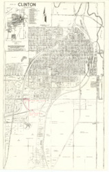 ["The map showcases a detailed plat of Clinton and its surrounding metropolitan area, compiled using the most recent and accurate information from official sources and records. It features an annotated section indicating a new crossing, along with an arrow marked as a deceleration exit only. The map measures 17 x 10 15/16 inches and is stamped on the back with PR15514, including various inscriptions and annotations."]