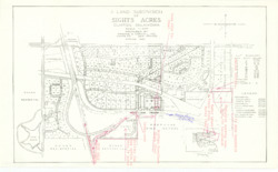 ["The map showcases the land lots and zoning details of the Sights Acres Subdivision in Clinton, Oklahoma, as of Spring 1962. It includes annotations and inscriptions that indicate property ownership. The map measures 8 1/2 by 14 inches and features markings in red and blue."]
