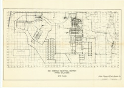 ["This document outlines the site plan for the Mid-America Industrial District located in Pryor, Oklahoma, measuring 20 9/16 by 28 1/2 inches."]