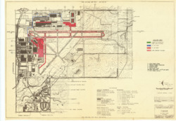 ["The document is a site plan of Tinker Air Force Base in Oklahoma, showcasing construction projects through color-coded shading. It is a diazotype, blackline print measuring 15 15/16 x 22 1/4 inches and is designated for official use only (AFR 190-16)."]
