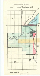 ["This sketch map depicts the area surrounding Oklahoma State Highway 10A in Sequoyah County, Oklahoma, near Lake Tenkiller and the United Methodist Boys Ranch. It was originally attached to Item 92, accompanied by an index card indicating its origin. The map measures 14 by 7 inches and includes shaded areas for detail."]