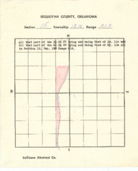 ["The document is a sketch map depicting Oklahoma State Highway 10A located in Sequoyah County, Oklahoma, specifically in Section 15, Township 12 North, Range 21 East. It was initially attached to Item 91, accompanied by an index card that cites its origin. The map measures 8 1/2 by 7 inches and includes shaded areas."]