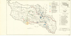 ["The map showcases the Arkansas-Red River Basins Water Quality Control Study, covering areas in Texas, Oklahoma, and Kansas. It highlights the locations of major salt sources within the hydrologic system. The map is in color and measures 10 1/2 by 21 1/8 inches, labeled as Plate I."]