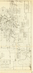 ["This document outlines a revised area plan and map of the Keystone Dam and Reservoir, highlighting various sites for the relocation of state and county highways, as well as railroads. Situated on the Arkansas River and its tributaries in Oklahoma, this reservoir is part of the Arkansas River Watershed. The area plan and map are presented in an orthographic projection, diazotype, blackline print, measuring 19 3/4 by 43 3/8 inches, with the reference K-107-101.2."]