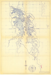 ["The map showcases a detailed road map of Lake Murray State Park, highlighting various recreational sites. It is a diazotype, blueline print measuring 24 1/16 by 35 3/8 inches. The map includes an inscription in blue pen marked as JA8-2186 and features annotations in red pen."]