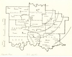 ["The map showcases the counties of Garvin, Pontotoc, Murray, Coal, Carter, Johnston, Atoka, Love, Marshall, and Bryan in Oklahoma. It measures 8.5 by 11 inches."]