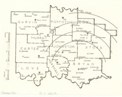 ["The map showcases the counties of Garvin, Pontotoc, Murray, Coal, Carter, Johnston, Atoka, Love, Marshall, and Bryan in Oklahoma. It measures 8.5 by 11 inches."]