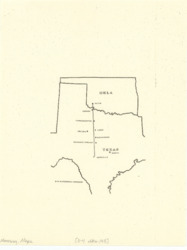 ["This map depicts the B-58 Supersonic Corridor, which extends from Altus, Oklahoma to Kerrville, Texas. It was originally attached to Item 142 and is a regional xerographic copy measuring 10 1/2 by 8 inches."]