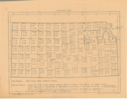 ["This historical map of Kansas showcases numerical figures for each county. The top section displays the 1962 County Wheat Support Prices, while the bottom section notes, Using $2.10 as a base county support price in the Kansas City area. This graphic document, created using thermofax, measures 8 1/2 x 11 inches and includes inscriptions in green pen."]