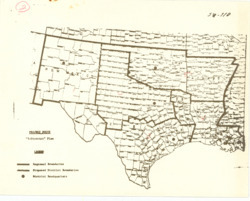 ["This historical map, measuring 8 1/2 by 10 3/4 inches and labeled SW-710, showcases the proposed district boundaries as part of a regional reorganization around April 1964. It was originally attached to Item 182 and is inscribed with relevant details."]