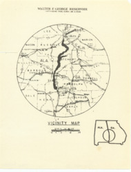 ["The map depicts the vicinity of the Walter F. George Reservoir, located on the Chattahoochee River between Georgia and Alabama. It measures 10 15/16 by 8 7/16 inches."]