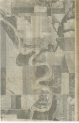 ["The map showcases an aerial photograph of a segment of the Deep Fork River located in Water District 4 of Okmulgee County. A section of the river is highlighted with a blue pencil circle. This photograph was originally attached to Items 196, 197, and 198. It is a photostat measuring 14 11/16 by 9 5/8 inches and includes inscriptions and annotations in blue pencil."]