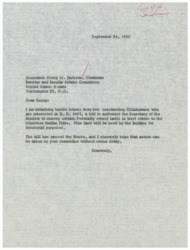 ["The text is a letter dated September 24, 1963, addressed to Honorable Henry M. Jackson from an unidentified sender. The letter discusses H.R. 6496, a bill to authorize the Secretary of the Interior to convey federally owned lands to the Cherokee Indian Tribe for industrial purposes. The sender requests prompt action by Jackson's committee on the bill."]