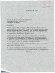 ["The letter acknowledges receipt of a request for support of H.R. 6496, which would provide 40 acres of land for an industrial site to Cherokee Indians. The sender is working to secure favorable action on the bill, but there is a backlog of bills in the committee. They express confidence that the matter will be resolved, but cannot determine a timeline. The sender assures that they are committed to supporting the project."]