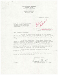 ["The letter is from Charles F. Burns, an attorney, to Senator A. S. Mike Monroney regarding the estate of Newton McNear. Burns acknowledges receipt of letters from Senator Monroney and the Department of Justice, and expresses hope that information will be provided soon. He thanks Senator Monroney for his cooperation in expediting the matter."]