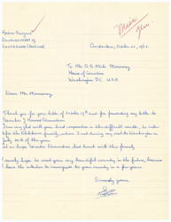 ["The letter is from Frans Seegers to Monroney, thanking him for his cooperation in identifying an Oklahoma family that Frans met during a visit to Washington. Frans expresses his intention to visit and eventually immigrate to the United States in the future."]