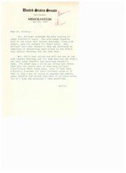 ["The document is a memorandum dated May 22, 1964, discussing a hearing in Judge Chandler's court where Senator Monroney's name was mentioned in relation to tests. Mrs. Noftsger and Mrs. Della Cook expressed disappointment in Senator Monroney, questioning the military significance of the tests and whether they were originally proposed for military purposes. Judge Chandler stated that the tests were of military value."]