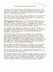 ["The document discusses the public relations and community reaction surrounding sonic boom testing in Oklahoma City. The program aimed to provide accurate information and manage news coverage effectively. However, uncertainties, conflicting information, and political controversy created challenges. The document also mentions future plans for education and communication with the public, as well as the need for addressing damage claims and improving boom control. Additionally, the text highlights the difficulty of separating the boom program from the FAA Aeronautical Center in the eyes of the community. Plans for a closing celebration event and efforts to rebuild a positive image in the future are also discussed."]